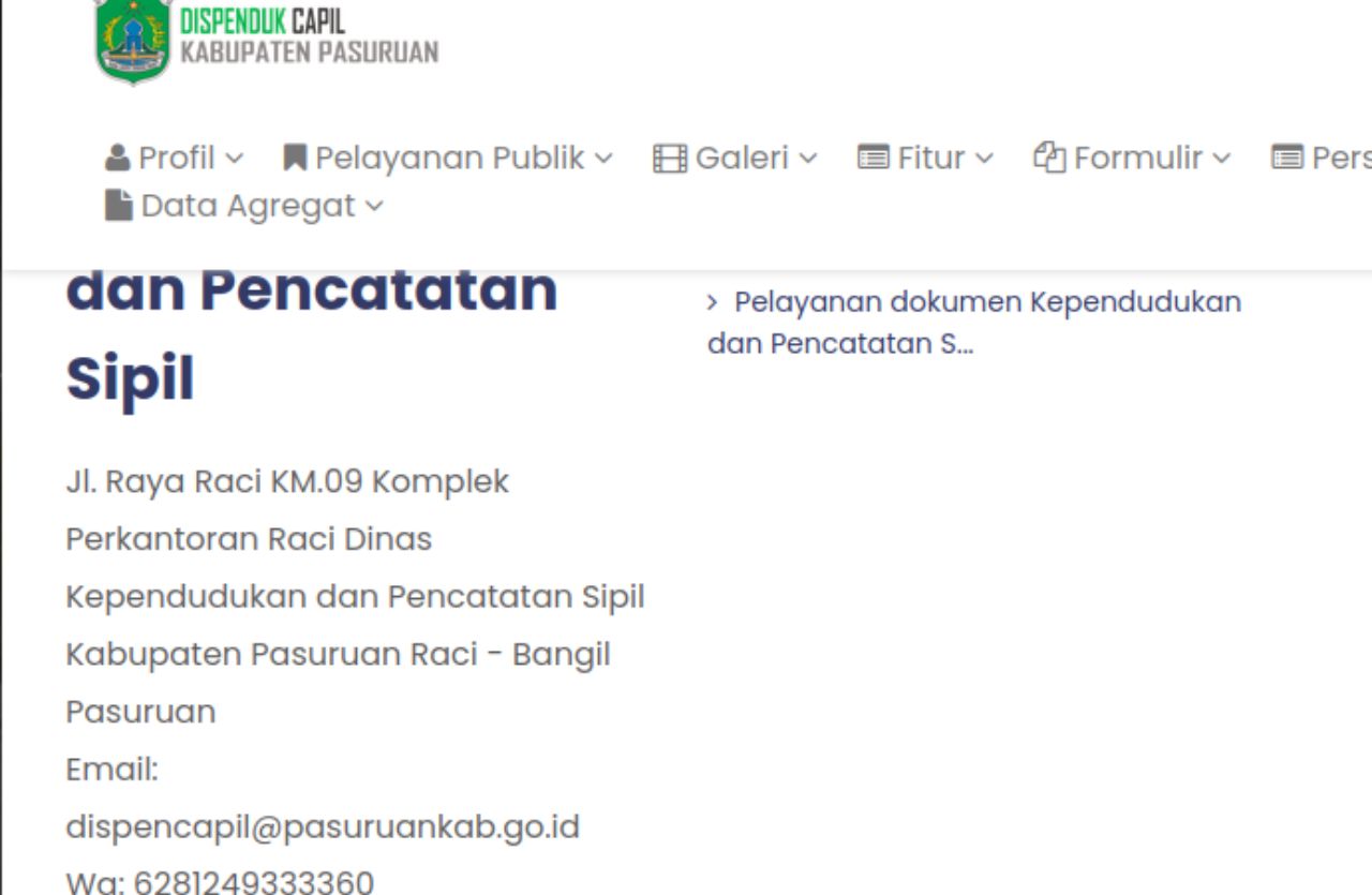 Berikut ini Nomor WhatsApp Dukcapil Pasuruan. Dukcapil Pasuruan menyediakan nomor WhatsApp +6281249333360 sebagai salah satu sarana komunikasi dengan masyarakat.