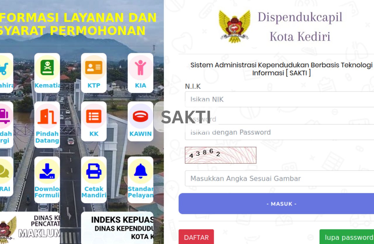 Layanan online Disdukcapil Kota Kediri kini hadir dengan aplikasi SAKTI yang memudahkan pengurusan berbagai dokumen kependudukan. Dengan SAKTI, warga dapat mengajukan pembuatan KTP, Akta Kelahiran, Akta Kematian, dan dokumen lainnya tanpa harus datang ke kantor Disdukcapil.
