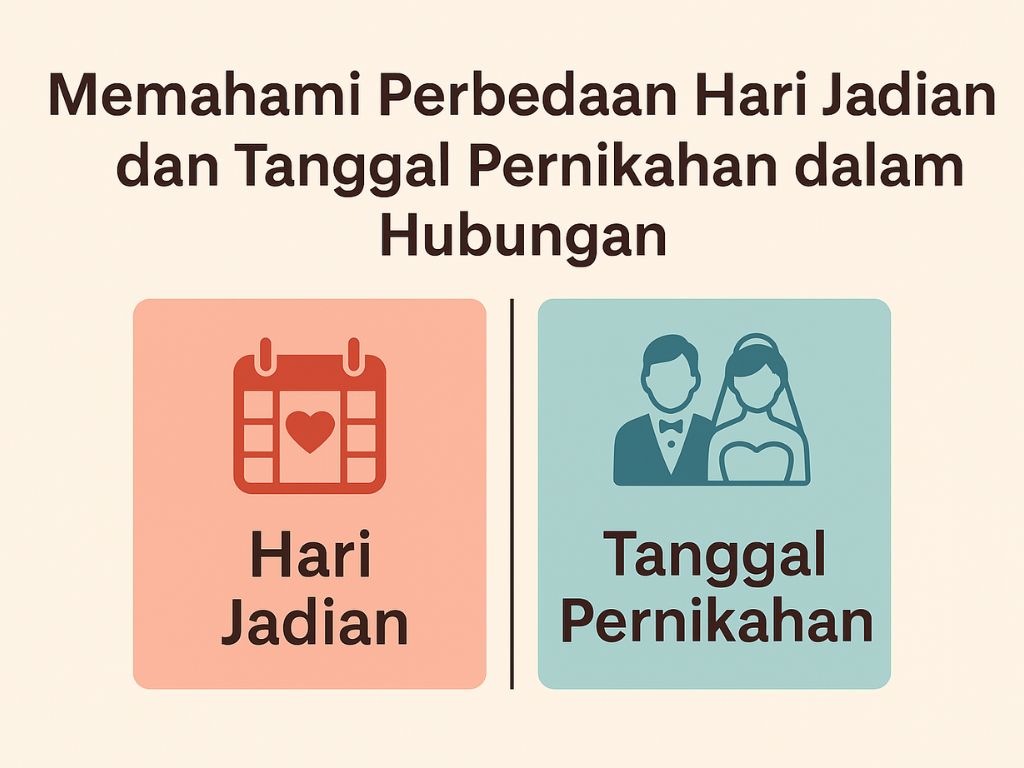 Perbedaan hari jadian dan tanggal pernikahan sering kali dianggap sepele, padahal keduanya menyimpan makna yang berbeda dalam perjalanan sebuah hubungan. Di balik dua tanggal yang mungkin hanya terpaut beberapa tahun itu, terdapat dua fase penting: masa saling mengenal dan masa berkomitmen secara sah.